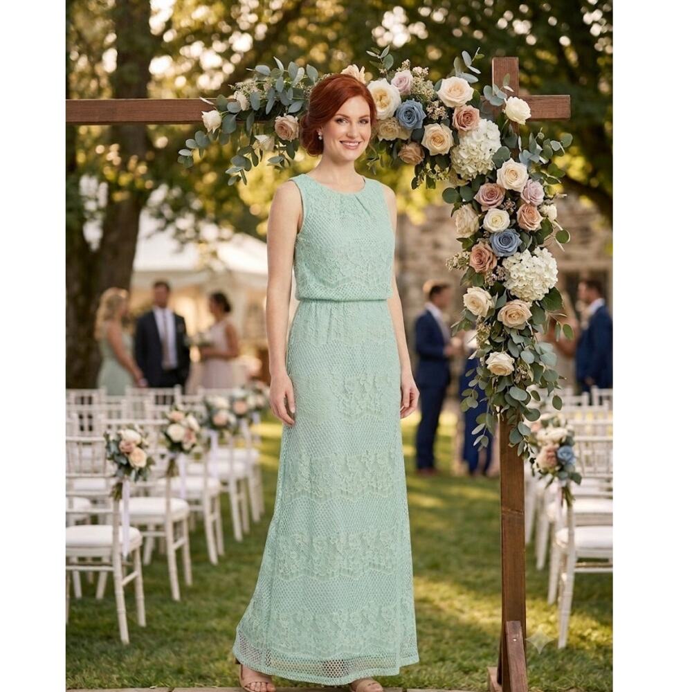 Cato Elegant Mint Lace Maxi Dress Gown Wedding Guest Formal Crochet  Medium